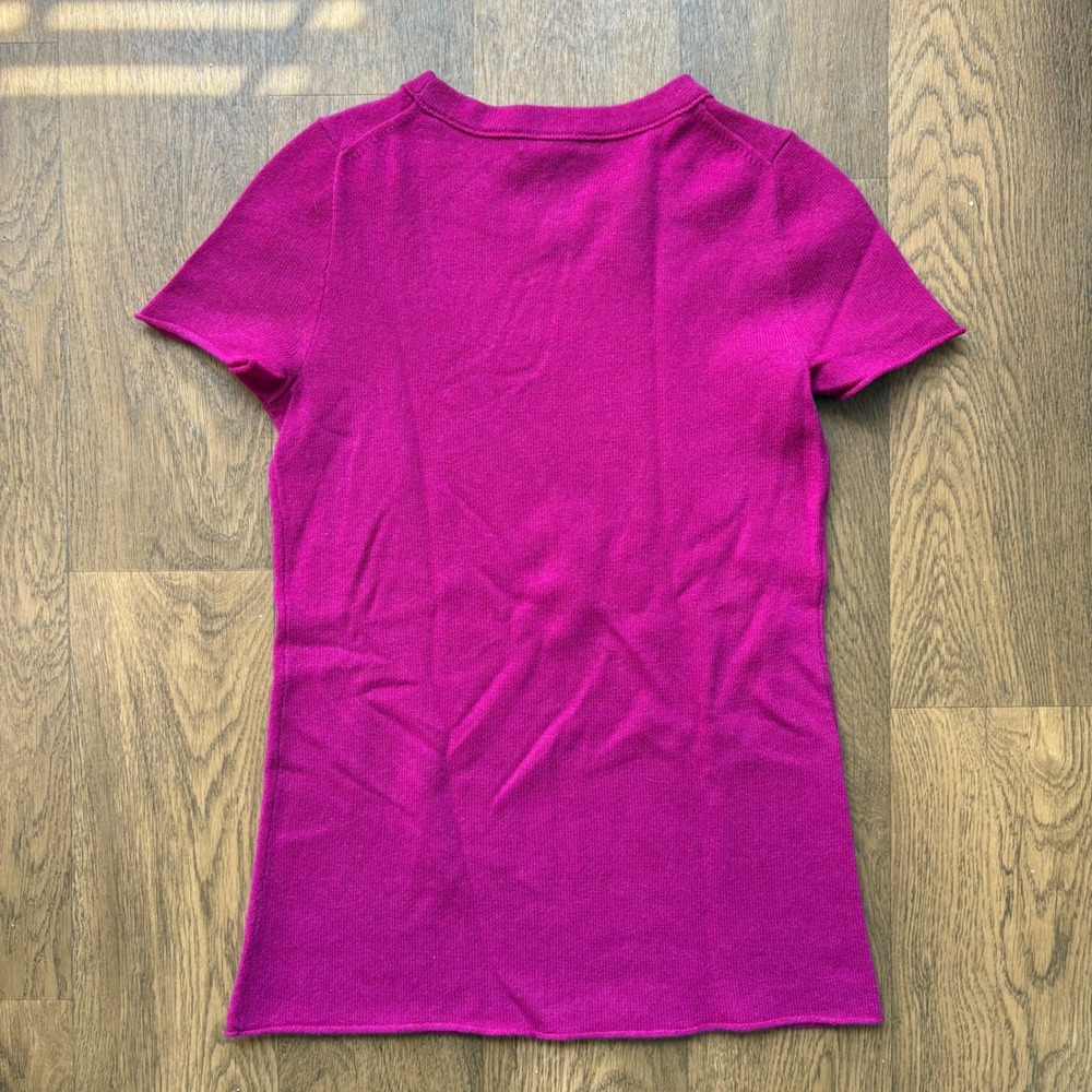 J. Crew Womens Prep Bright Purple Rolled Hem 100% Cashmere Short Sleeve Sweater - Picture 2 of 6